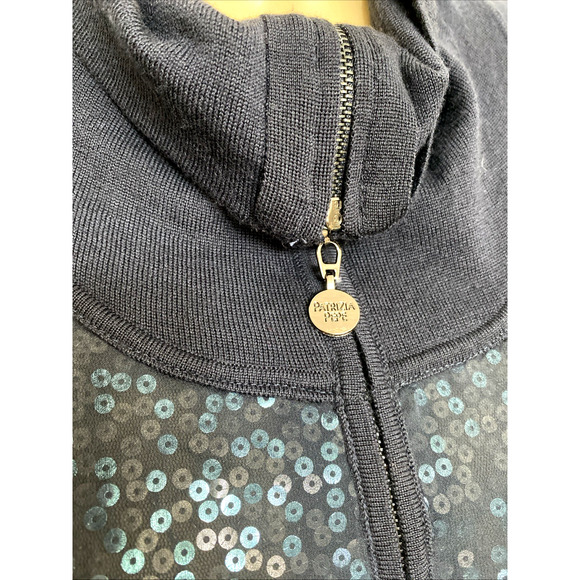 Patrizia Pepe Sera Cardigan Sweater Sequin Wool Silk Long Sleeve Navy Blue Zip S - Picture 5 of 8